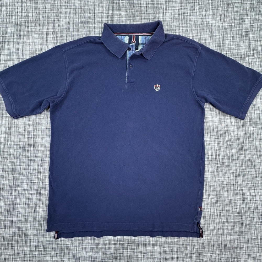 Phat Farm Mens XL Navy Blue Cotton Pique Polo Shirt Short Sleeve Crest Logo